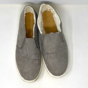LOFT Faux Fur Lined Gray Suede-feel Slip On Sneakers, size 11